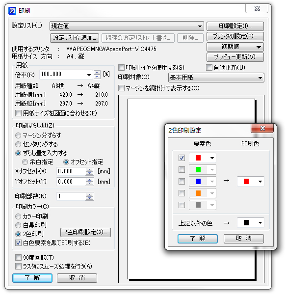 印刷色テーブル,二色印刷